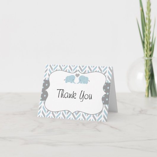 Blue Gray Elephant Baby Dusche Danke Karte (Vorderseite)