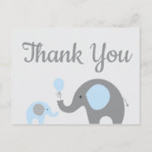 Blue Gray Elephant Baby Dusche Danke Postcard Postkarte (Vorderseite)