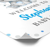 Blue Gray Elephant Polka Dot Baby Dusche Empfang Poster (Ecke)