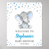 Blue Gray Elephant Polka Dot Baby Dusche Empfang Poster (Vorne)
