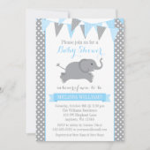 Blue Gray Elephant Polka Dot Bunting Baby Showroom Einladung (Vorderseite)