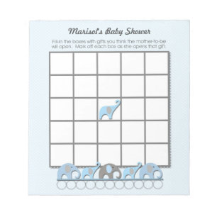 Blue Gray Elephants Baby Shower Bingo Game Pad Notizblock