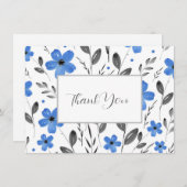 Blue Gray Five Petal Watercolor Floral Motif Dankeskarte (Vorne/Hinten)