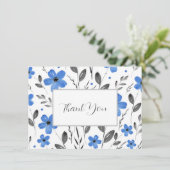 Blue Gray Five Petal Watercolor Floral Motif Dankeskarte (Stehend Vorderseite)