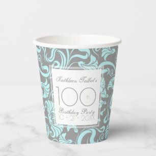 Blue Gray Floral 100. Geburtstagsparty Paper Cup Pappbecher