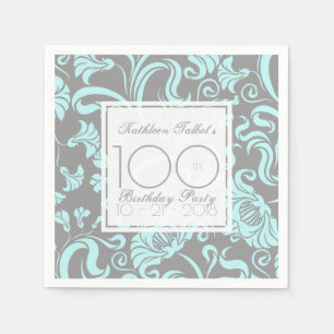 Blue Gray Floral 100. Geburtstagsparty Paper Napki Serviette