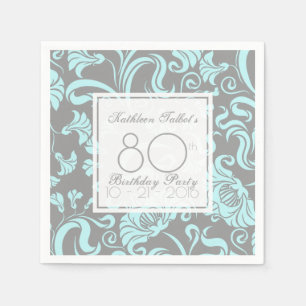 Blue Gray Floral 60. Geburtstagsparty Paper Napkin Serviette