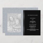 Blue Gray Floral Damask Black Foto Alle Veranstalt Einladung (Vorne/Hinten)