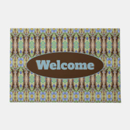 Blue Gray Floral Designer Fußmatte