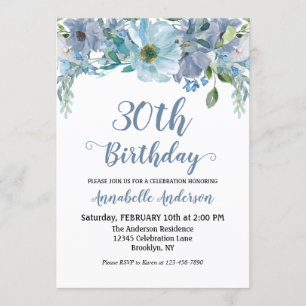 Blue Gray Floral Garden Aquarellschrift Geburtstag Einladung