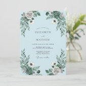 Blue Gray Floral Romance Wedding Einladung (Stehend Vorderseite)