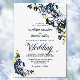 Blue Gray Floral Wedding Einladung