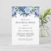 Blue Gray Floral Wedding Probe Dinner Einladung (Stehend Vorderseite)
