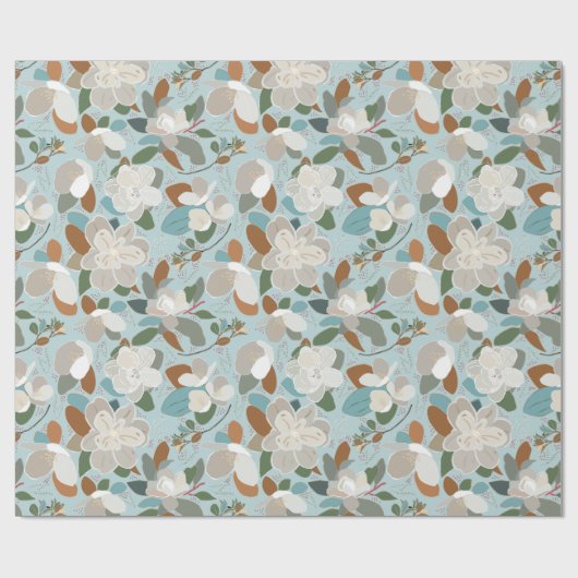 Blue Gray Floral Winter Magnolia Geschenkpapier (Flach)