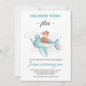 Blue Gray Flugzeug Wie die Zeit fliegt 1. Geburtst Einladung (Vorderseite)