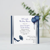 Blue & Gray Football Paare Polterabend Einladung (Stehend Vorderseite)