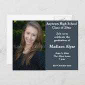 Blue Gray Foto Abschluss Einladung Postkarte (Vorne/Hinten)