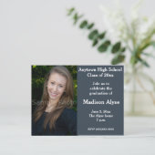 Blue Gray Foto Abschluss Einladung Postkarte (Stehend Vorderseite)