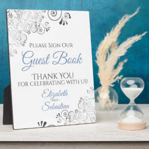 Blue & Gray Frills Sign Our Guest Book Wedding Fotoplatte