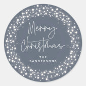 Blue-Gray Frohe Weihnachtsschrift Sparkling Lights Runder Aufkleber (Vorderseite)