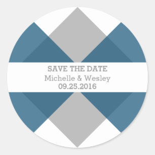 Blue Gray Geometric Triad Save the Date Stickers