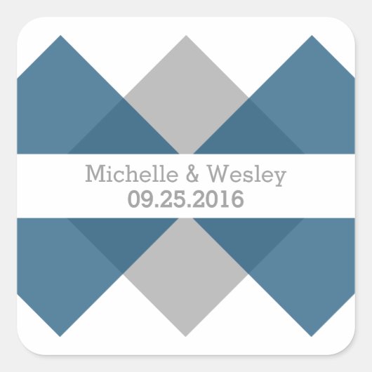Blue Gray Geometric Triad Wedding Stickers (Vorderseite)