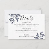 Blue Gray Glitzer Botanical Wedding Details Card Einladung (Vorderseite)