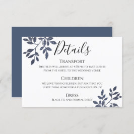 Blue Gray Glitzer Botanical Wedding Details Card Einladung