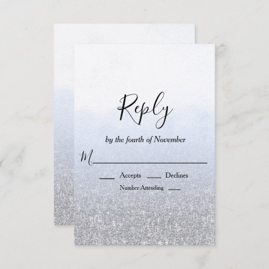 Blue Gray Glitzer Wedding RSVP (Vorne/Hinten)