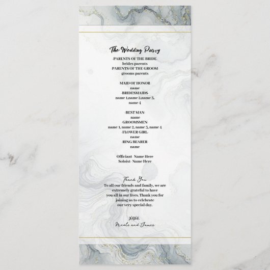 Blue Gray Gold Beach Watercolor Hochzeitsprogramm Programm (Rückseite)