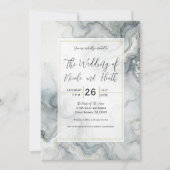 Blue Gray & Gold Beachy Watercolor Beach Hochzeit Einladung (Vorderseite)