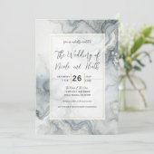 Blue Gray & Gold Beachy Watercolor Beach Hochzeit Einladung (Stehend Vorderseite)