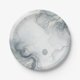 Blue Gray & Gold Beachy Watercolor Beach Hochzeit Pappteller