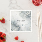 Blue Gray & Gold Beachy Watercolor Beach Hochzeit Serviette (Beispiel)