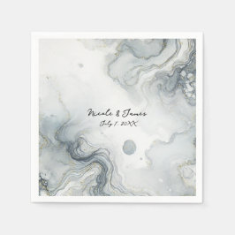 Blue Gray & Gold Beachy Watercolor Beach Hochzeit Serviette