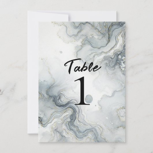 Blue Gray Gold Beachy Watercolor Beach Numbers Einladung (Vorderseite)