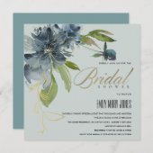 BLUE GRAY GOLD FLORAL WATERCOLOR BRAUTPARTY EINLADUNG (Vorne/Hinten)