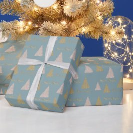 Blue Gray Gold Glitzer Shine Christmas Trees     Geschenkpapier