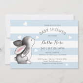 Blue Gray Heart Bunny Baby Shower Einladungen (Vorderseite)
