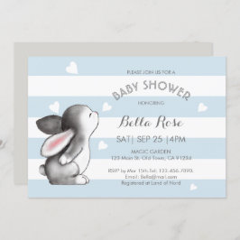 Blue Gray Heart Bunny Baby Shower Einladungen