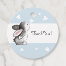 Blue Gray Heart Bunny Baby Shower Fevor Tags Geschenkanhänger