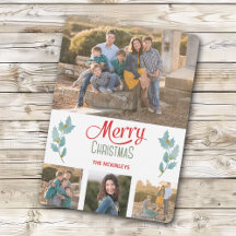 Blue Gray Holly Sprig Foto Template Weihnachten