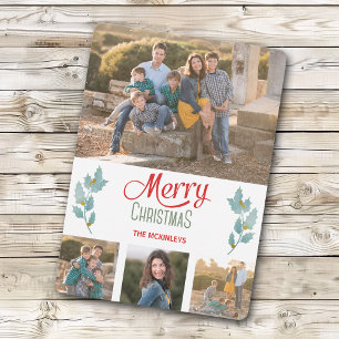 Blue Gray Holly Sprig Foto Template Weihnachten