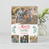 Blue Gray Holly Sprig Foto Template Weihnachten (Stehend Vorderseite)