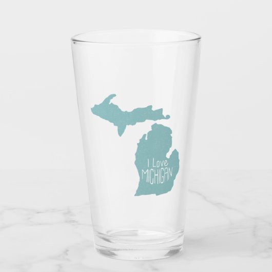 Blue Gray I Liebe Michigan Silhouette Glas (Vorderseite)