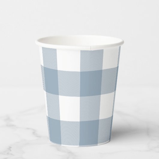 Blue Gray Karos Buffalo Gingham Kariertes Muster Pappbecher (Rechts)