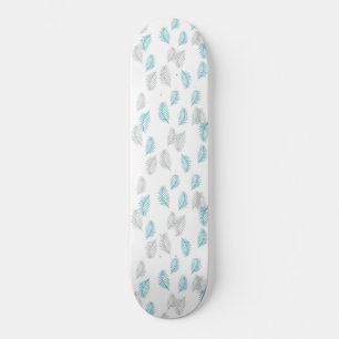 Blue & Gray Leaves Pattern Skateboard