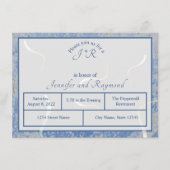 Blue & Gray Marble Monogrammierte Probe Dinner Begleitkarte (Vorderseite)