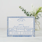 Blue & Gray Marble Monogrammierte Probe Dinner Begleitkarte (Stehend Vorderseite)