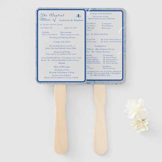 Blue & Gray Marble Nuptial Mass Set Fans Fächer (Vorne und Hinten)